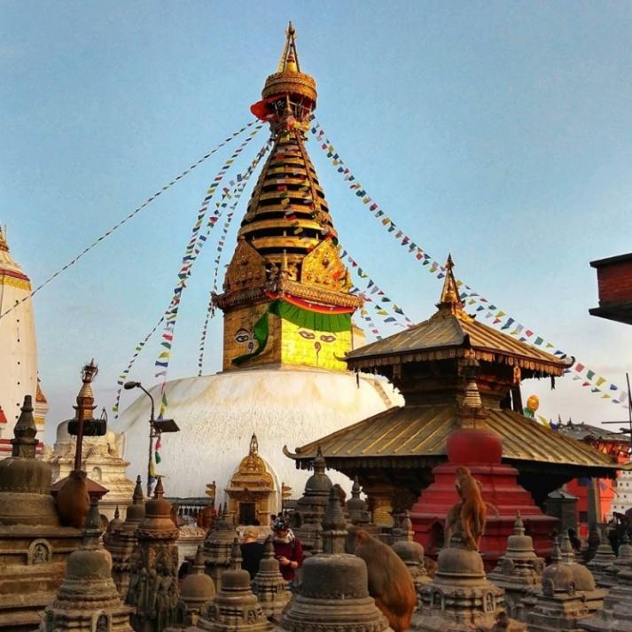 De ogen van Boeddha op de stupa van Swoyambhunath